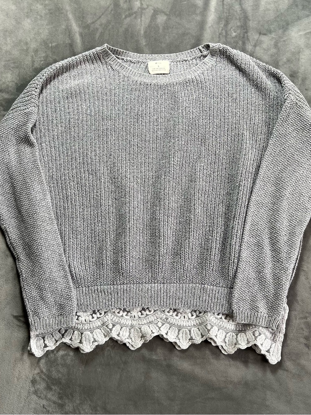 Pins & Needles Light Gray Lace-Hem Crewneck Sweater